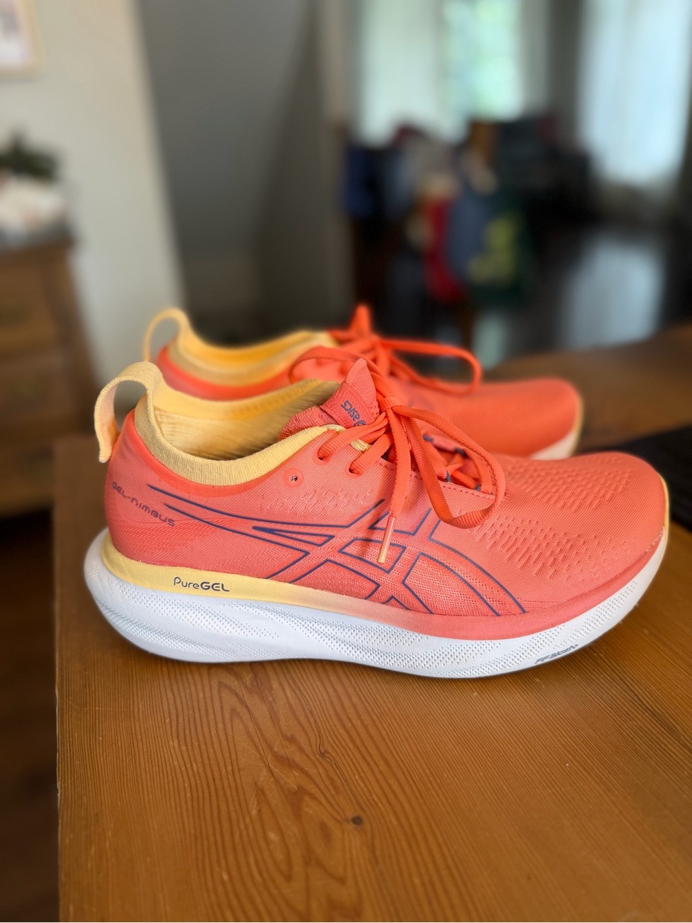 Asics Coral and Yellow Athletic Running Shoes